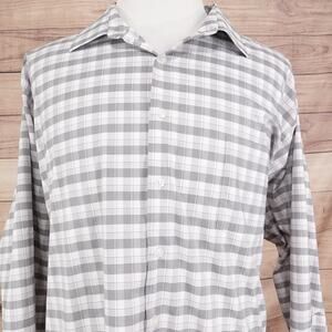 Van Heusen Dress Shirt Mens 20 34/35 Gray Plaid Big Fit Stain Shield Stretch
